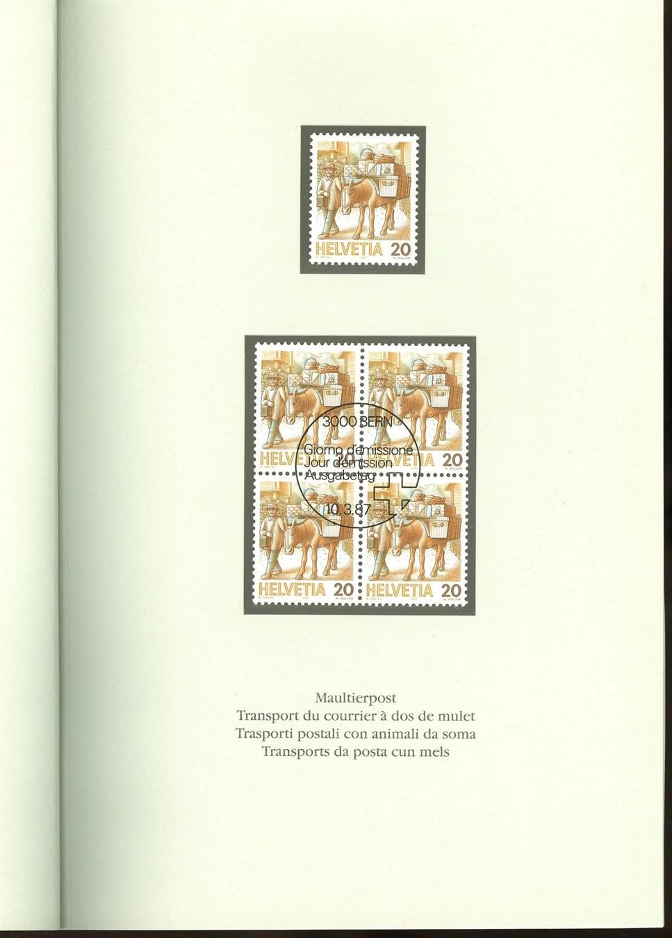Alle Briefmarken: 1986/87_PTT Heft "Postbeförderung"; EM **/VB ET "3000 Bern" – Neu (gemäss Beschreibung) aus Thun von Nissan 1