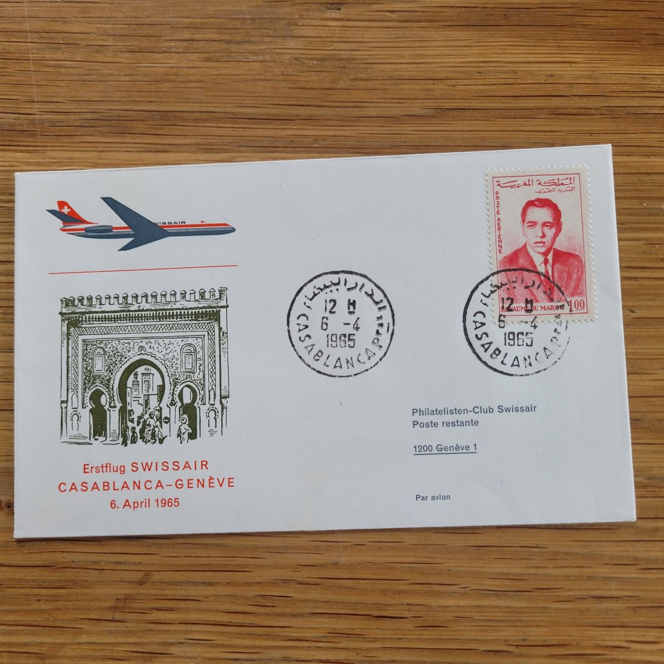 Tutti i francobolli: Luftpost Casablanca Genève 1965 – Usato da Biel/Bienne venduto da Destockweb