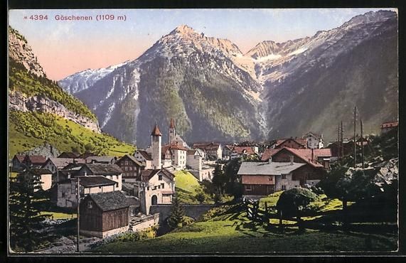 Cartoline postali: Göschenen, Ortsansicht mit Alpenlandsch – Usato da Berlin venduto da bartko-reher