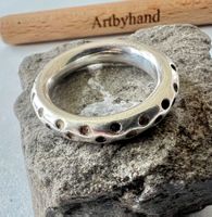 Silber Rund-Ring 925 Handgefertigt Lochdesign Gr 61 massiv