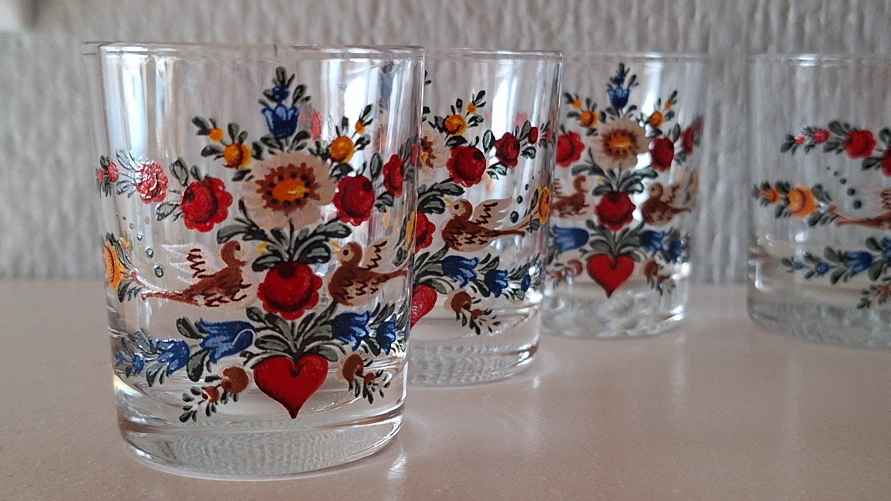 Bicchieri: 6 Vintage Schnapsgläschen  mit Blumenmuster – Usato da Dornach venduto da majo8689