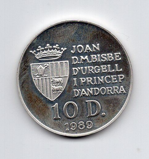 Tutti le monete: (752) Andorra, 10 Dinars 1989 – Usato da Rüthi (Rheintal) venduto da erdnuessli1