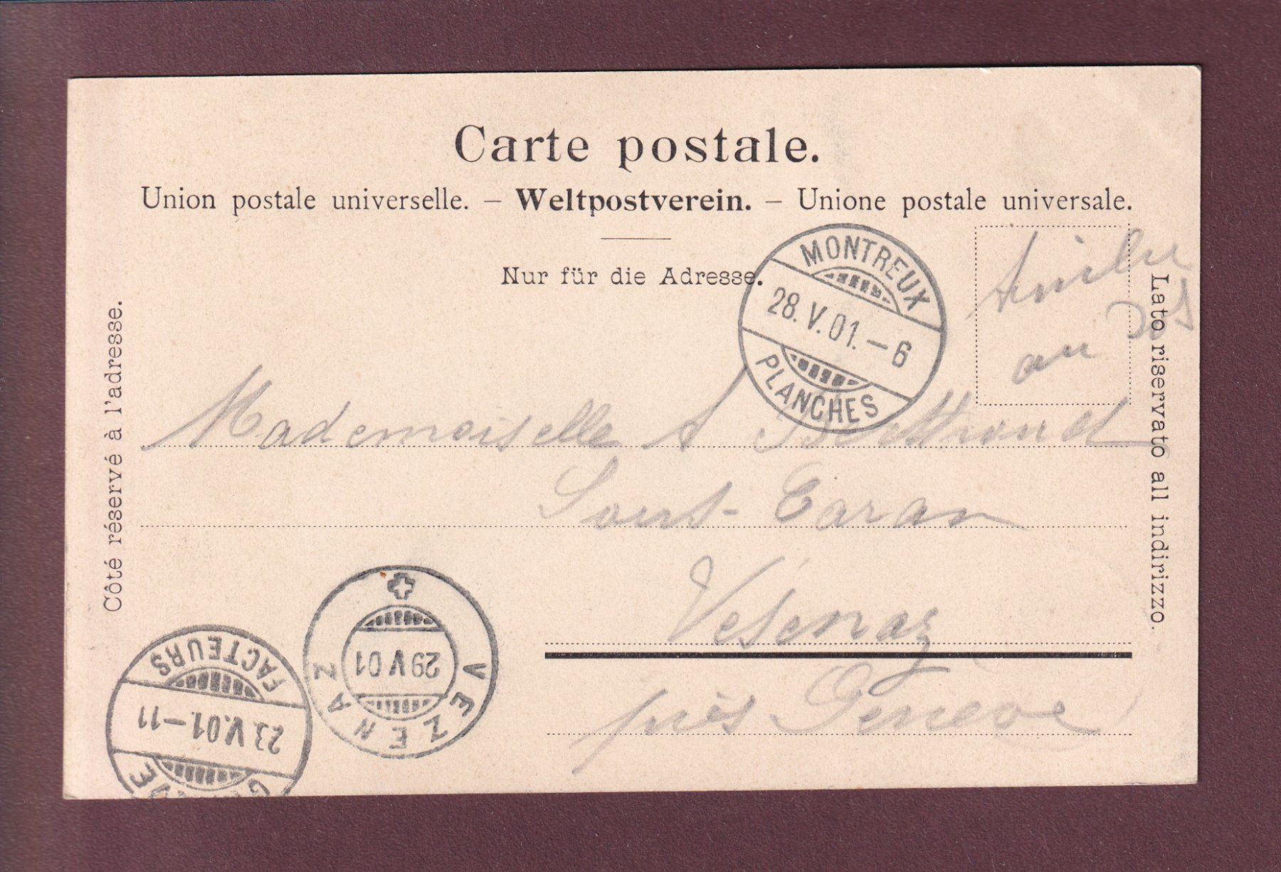 Cartoline postali: Montreux - GORGES DU CHAUDRON - 1901 – Usato da Pully venduto da nicecards 1