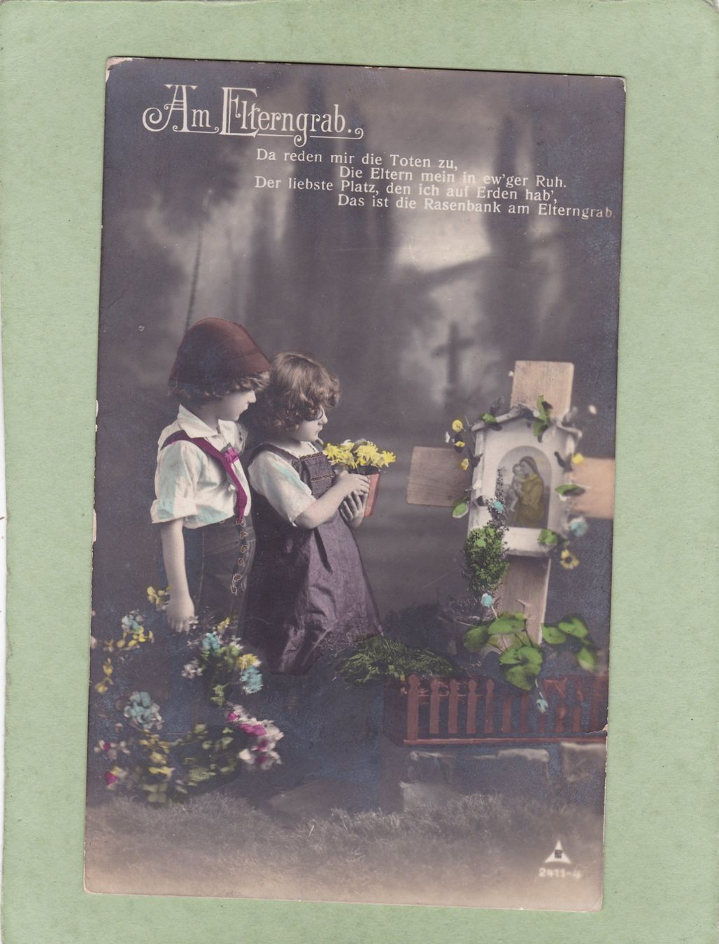 Cartoline postali: Kitsch Kinder Blumen Am Elterngrab 1917 – Usato da Herisau venduto da Lisegrat2008