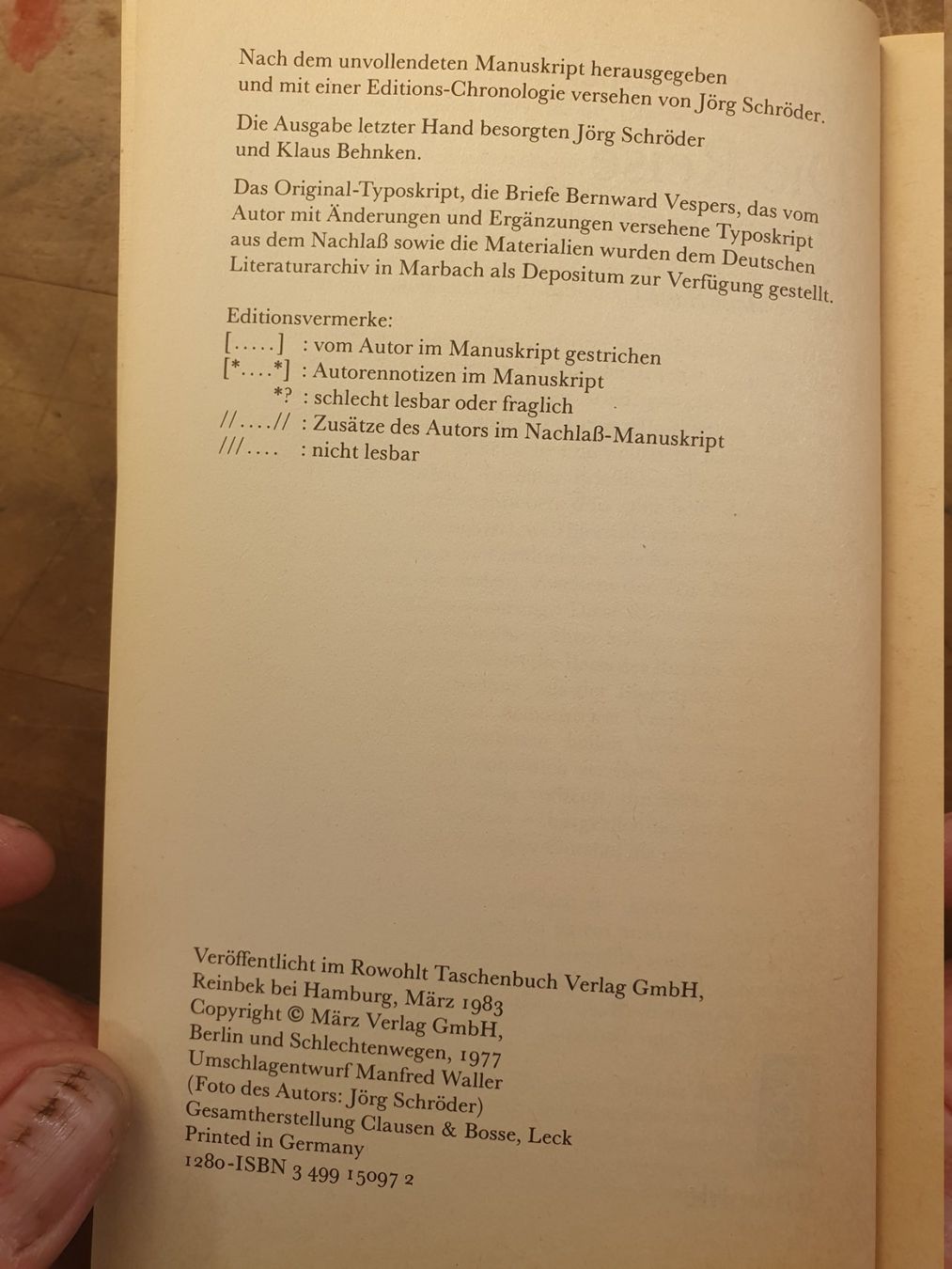 Libri: Die Reise - Bernward Vesper – Usato da Zürich venduto da loosebone 3