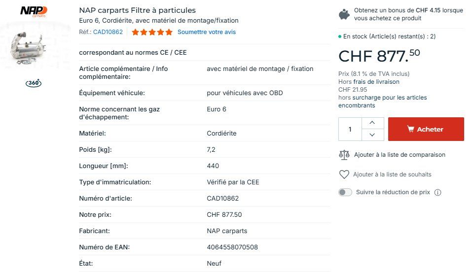 Dacia Tutti pezzi di ricambio auto: FILTRE A PARTICULES (REF. CAD10862) NEUF – Nuovo e nell'imballaggio originale da Corpataux venduto da lau_l7wt 1