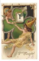 Prosit Neujahr - Engel - Pajass  Kleeblatt  Präge-Litho 1904