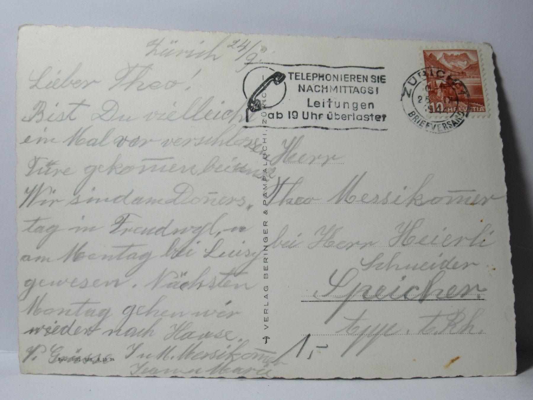 Cartoline postali: Zürich 1944 – Usato da Grenchen venduto da Bluemchen1900 1