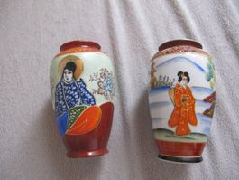 Japanische Satsuma Porzellanvasen 2er Set vintage