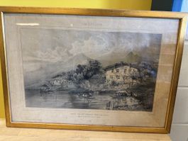 Lithografie Les Chalets Une Promenade sur le Lac gerahmt