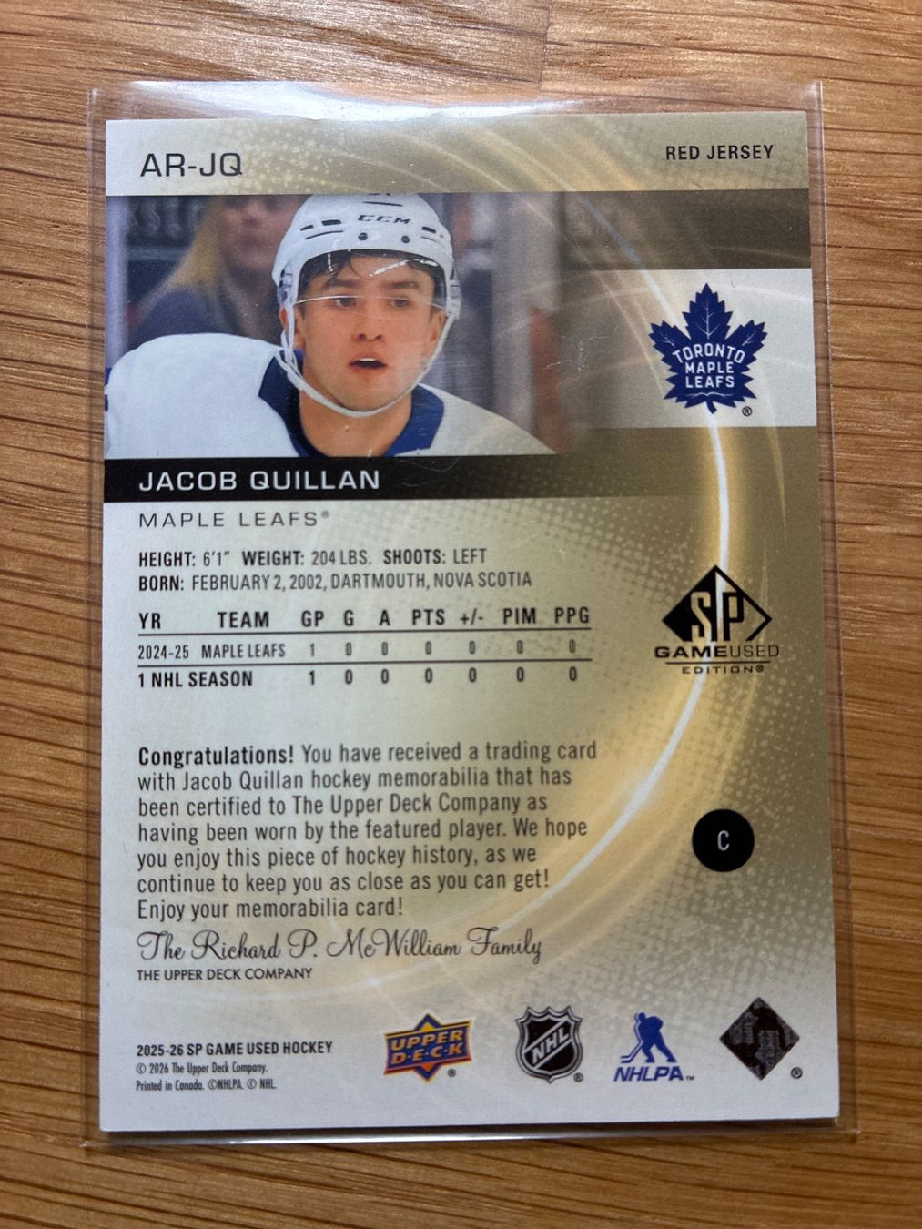 Topps Carte collezionabili: Upper Deck SP Jacob Quillan Toronto Rookie Patch – Usato da Wangenried venduto da Garagara 1