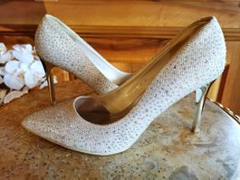 Elegante Glitzer-Pumps, Gr. 40, Hochzeit Schuhe