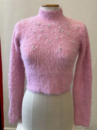 Glitzer Stehkragen Pullover rosa