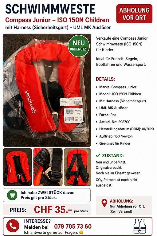Schwimmwesten: Schwimmweste Compass Junior – Neu und originalverpackt aus Düdingen von Paperina0