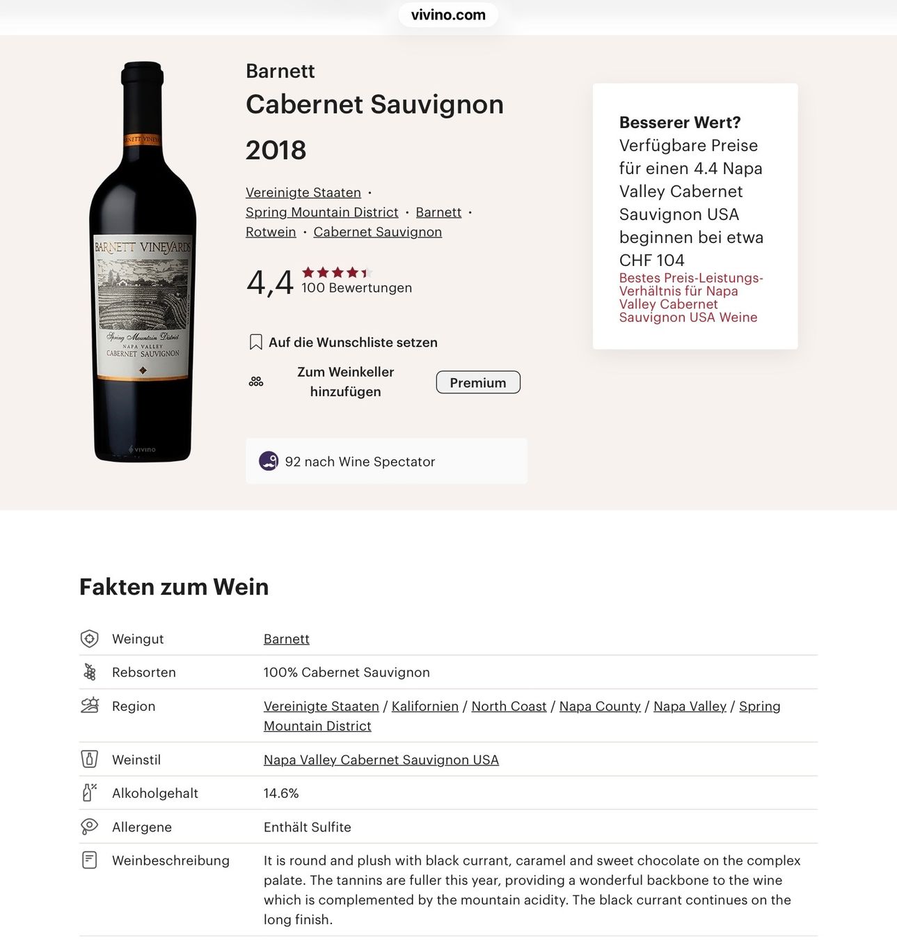 Vino: Barnett Cabernet Sauvignon 2018 – Nuovo (secondo la descrizione) da Oberdorf BL venduto da Rn3959 3