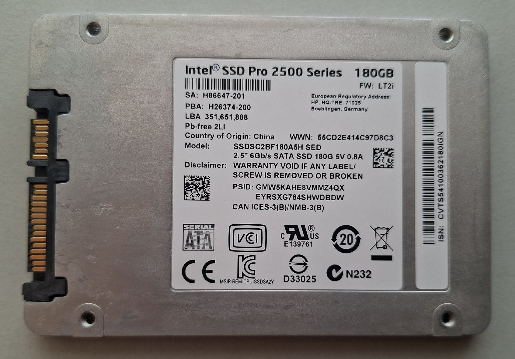 Intel Dischi rigidi: Intel 180GB SSD 2,5 Zoll SATA – Usato da Meggen venduto da Nicas_IT_Service 1