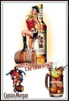 Blechschild-CAPTAIN MORGAN MIT PINUP GIRL