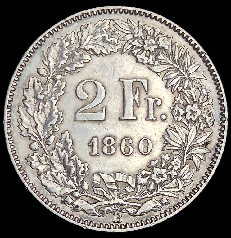 Tutti le monete: Silber 2 Franken 1860 Vorzüglich+ – Usato da Grenchen venduto da Eidgenossen_Taler