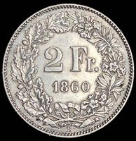 Silber 2 Franken 1860 Vorzüglich+