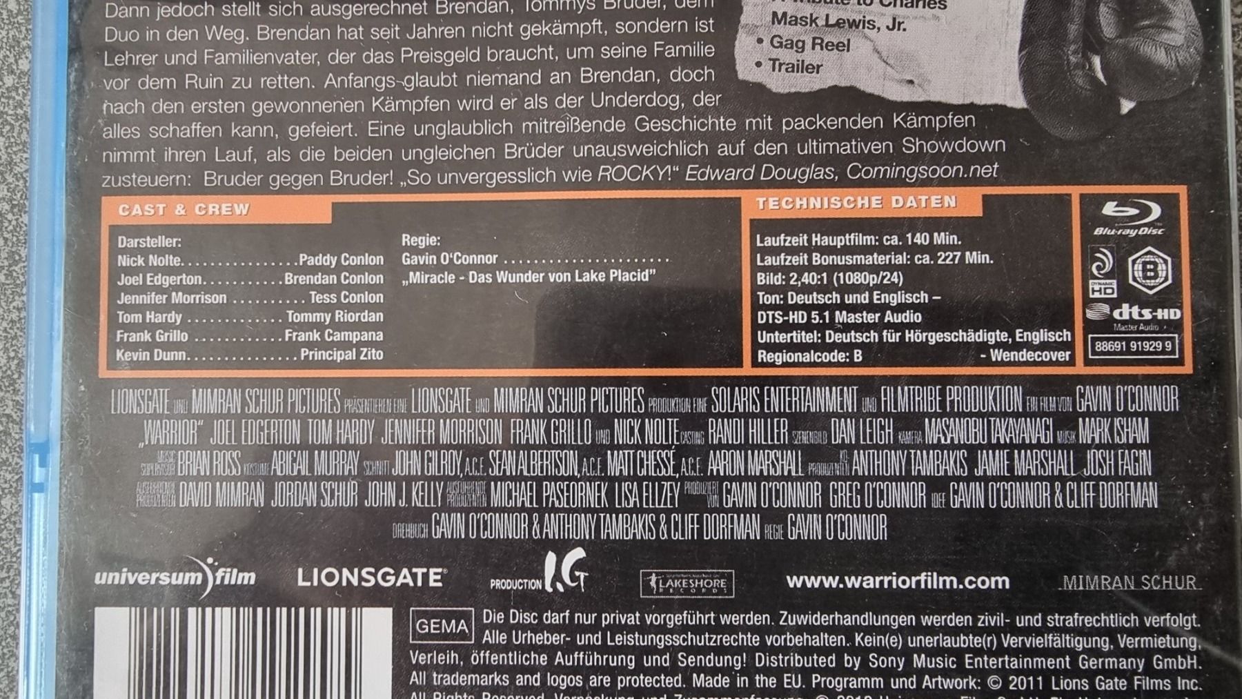 Tutti i DVDs: Blu Ray -  Warrior / Tom Hardy – Usato da Oetwil am See venduto da fineli2 1