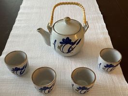 Service à thé type japonais vintage : théière + 4 tasses