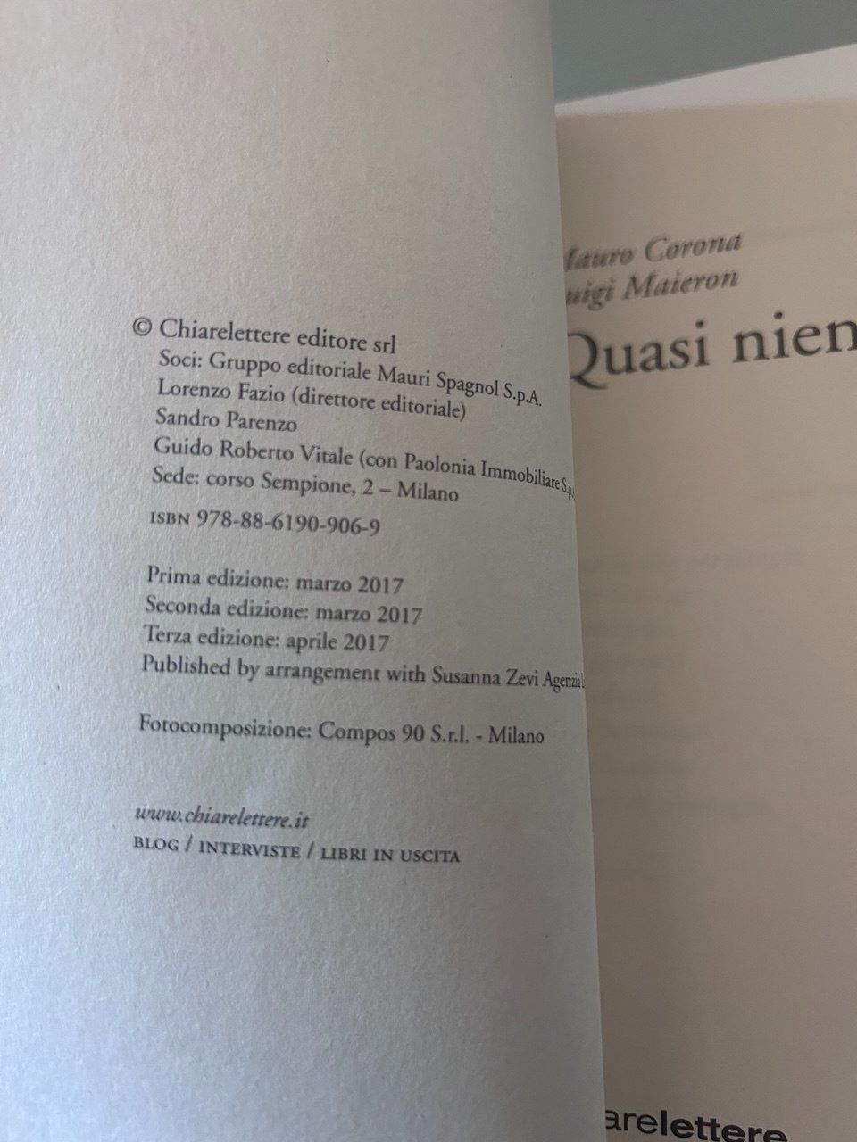 Libri: Mauro Corona - Quasi niente – Usato da Giubiasco venduto da LorisVale 2