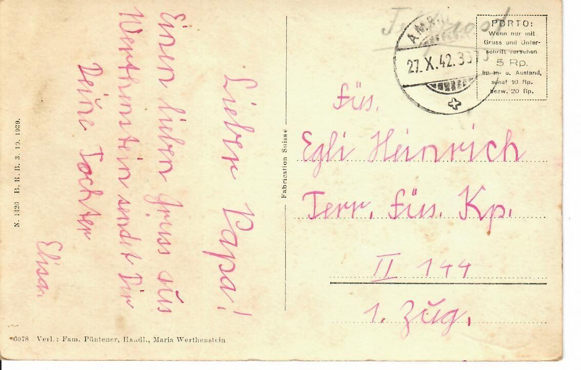 Ansichtskarten: Werthenstein 1942 – Gebraucht aus Hochdorf von Ziegel-16 1