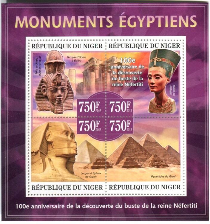 Prophila Collection Briefmarken-Block Niger – Ägyptische Monumente (Nofretete), 2013, Postfrisch MNH