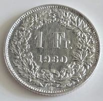 1 Fr. 1960 Schweiz Helvetia Münze guter Zustand