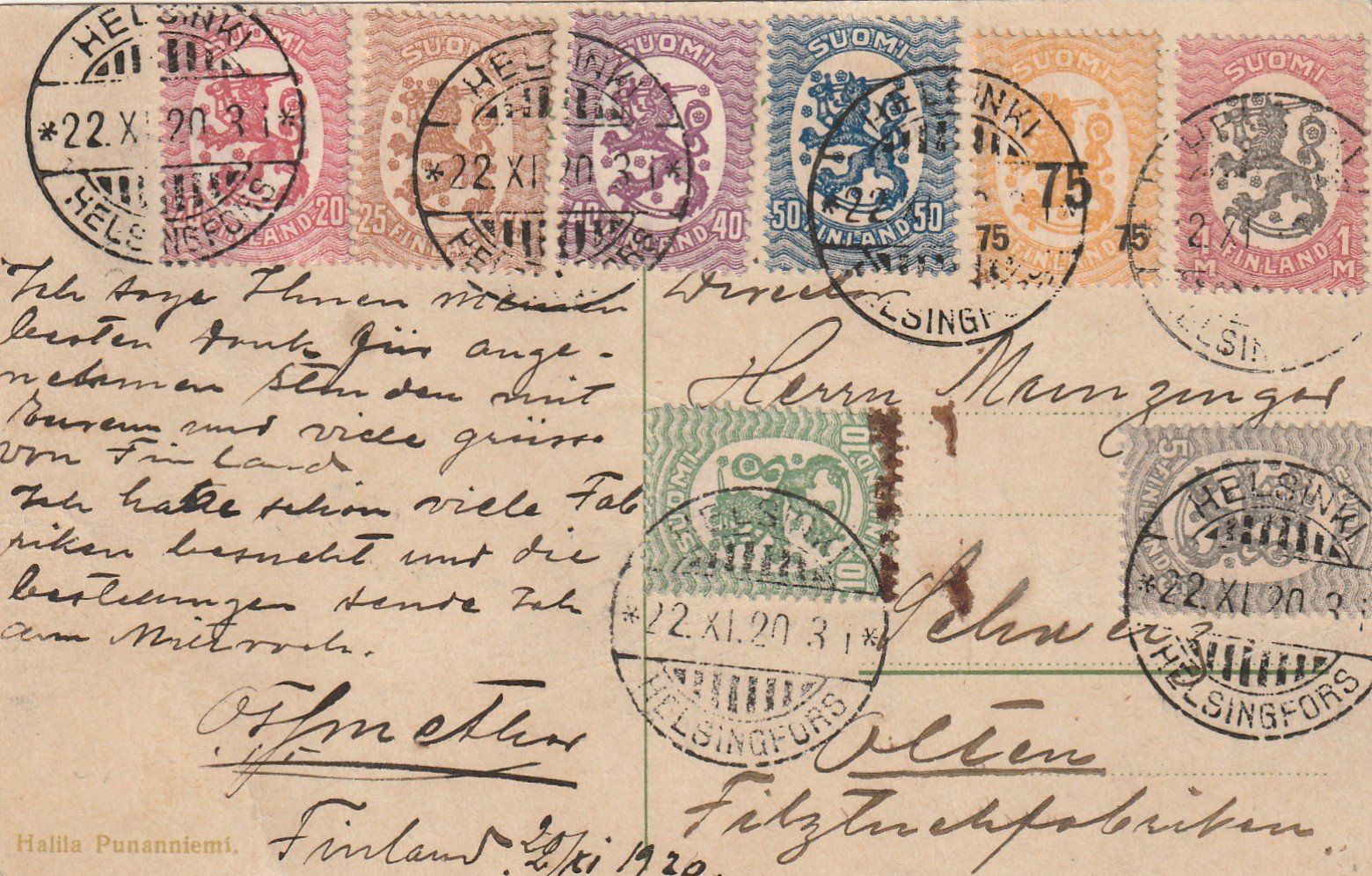 Alle Briefmarken: Finnland Buntfrankatur auf Ak – Gebraucht aus Rorschacherberg von fratovi2