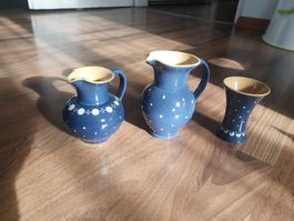 3 Gefässe Keramik Kohren blau
