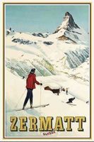Blechschild-ZERMATT MIT SKIFAHRER/MATTER