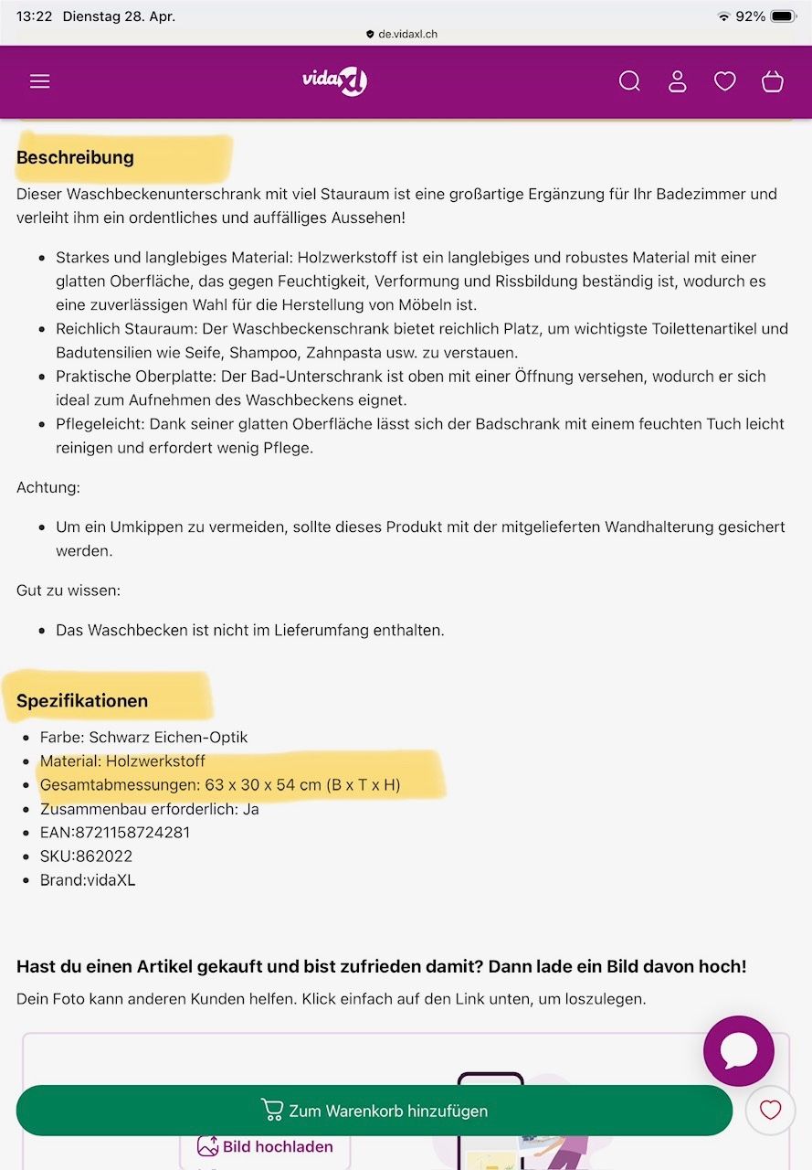 Mobili per bagno: Bad / Waschbeckenunterschrank schwarz – Nuovo e nell'imballaggio originale da Hittnau venduto da Bachmann11 2
