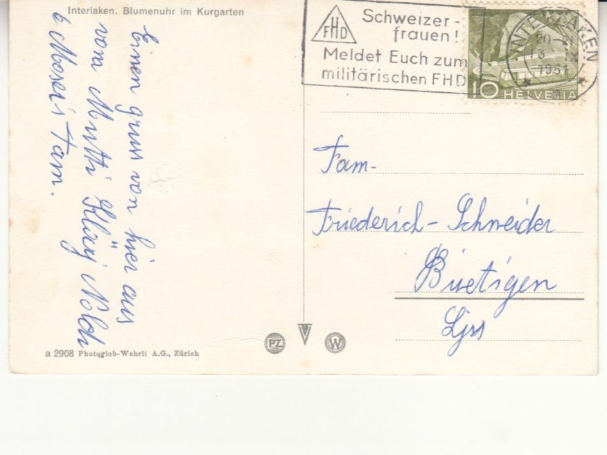 Ansichtskarten: Interlaken 1951 – Gebraucht aus Bürglen TG von StampGraf 1