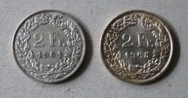 2 x Fr. 2.-  1961 und 1965, Silber