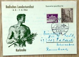 Sammlerpostkarte Badisches Landesturnfest, Karlsruhe 1964