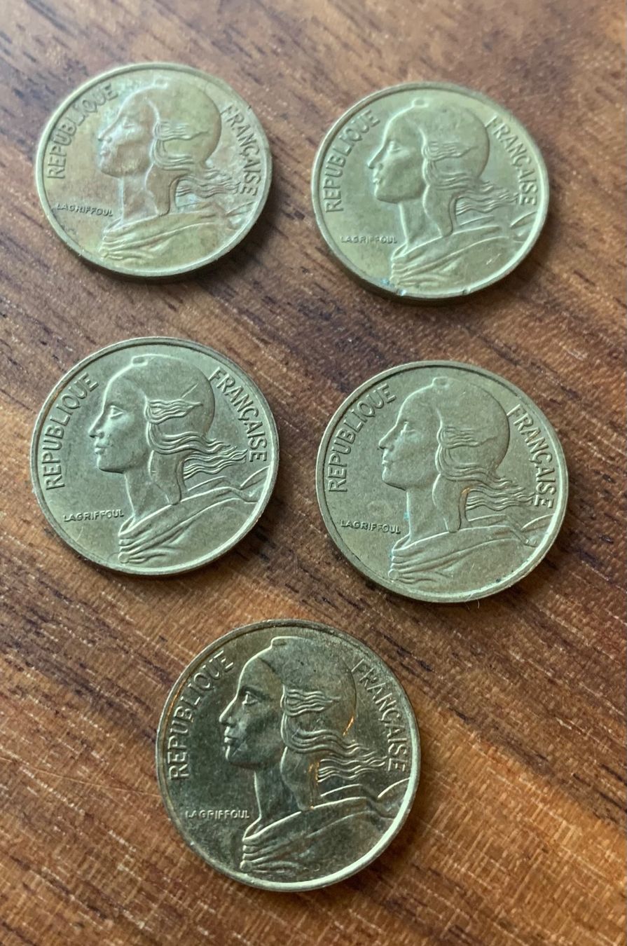 Alle Münzen: Frankreich 5 x 5 Centimes 1978 1980 1992 – Gebraucht aus Opfikon von BananaGio01 1