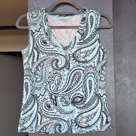 🐸 PAISLEY TOP GRÜN WEISS SCHWARZ 100% BAUMWOLLE