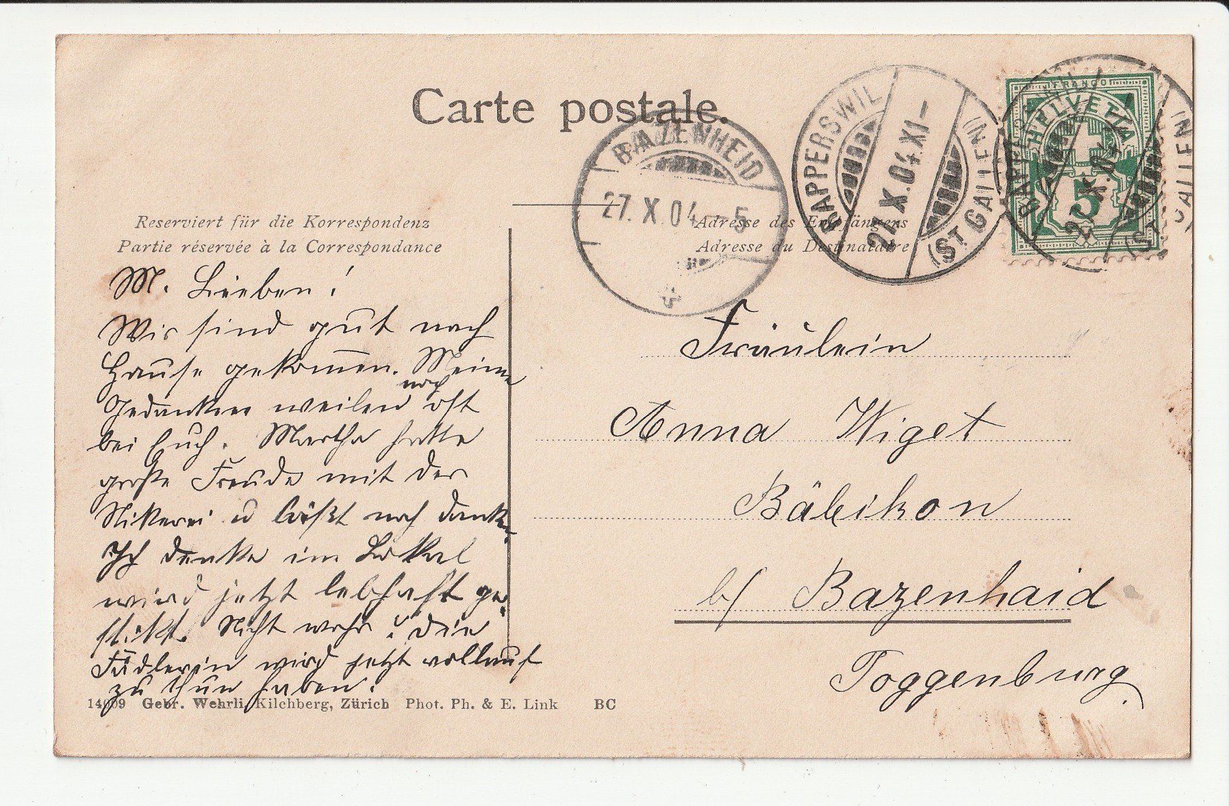 Cartoline postali: Hirschpark Rapperswil – Usato da Rheineck venduto da rhynegg 1