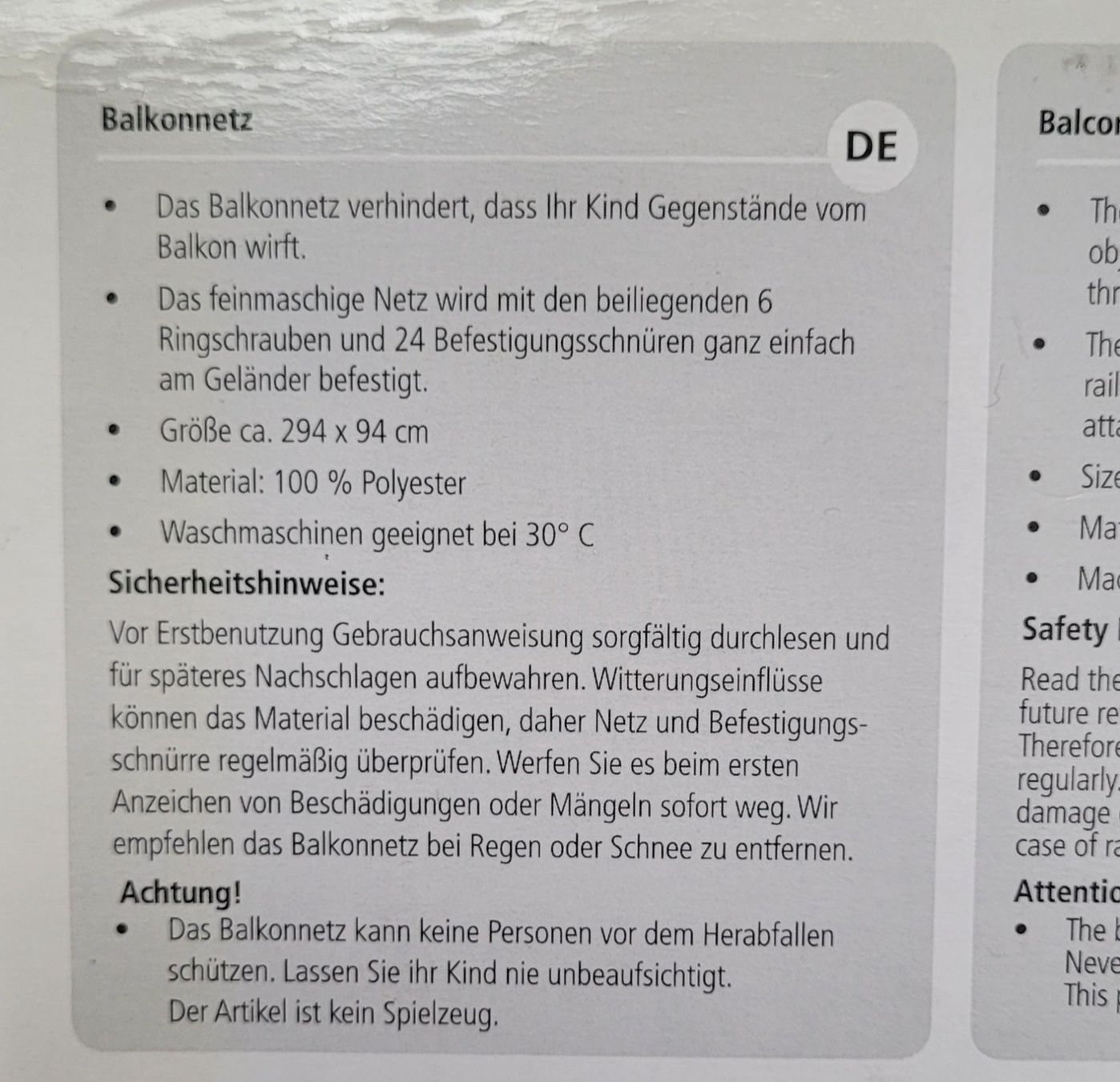 Griglie e Inferriate: Balkonnetz  Reer Neu – Nuovo e nell'imballaggio originale da Oberuzwil venduto da aseinkaufswelt 1