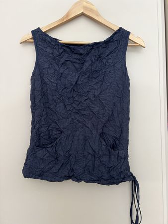Carol Young Navy Crinkled Top, Size S