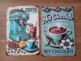Blechschilder Set Kaffeemaschine und Hot Chocolate 2 Stk neu