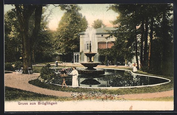 Cartoline postali: AK Brüglingen, Park mit Springbrunnen – Usato da Berlin venduto da bartko-reher