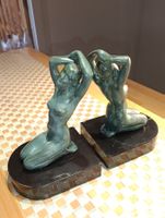 Jugendstil Buchschutzen Zinn guss Marmor Sockel um 1900j Top