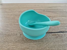 Kinder-Saugnapfschale mit Löffel aus Silikon, NEU 