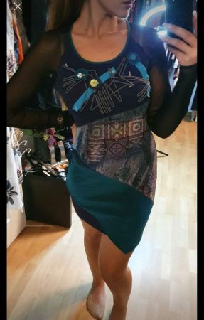 Designerkleid Gr. S/M Boho Ethno bunt gemustert Fransen