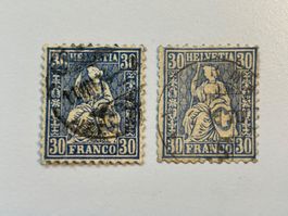 1867, Sitzende Helvetia 30c. blau. ZNr. 41b