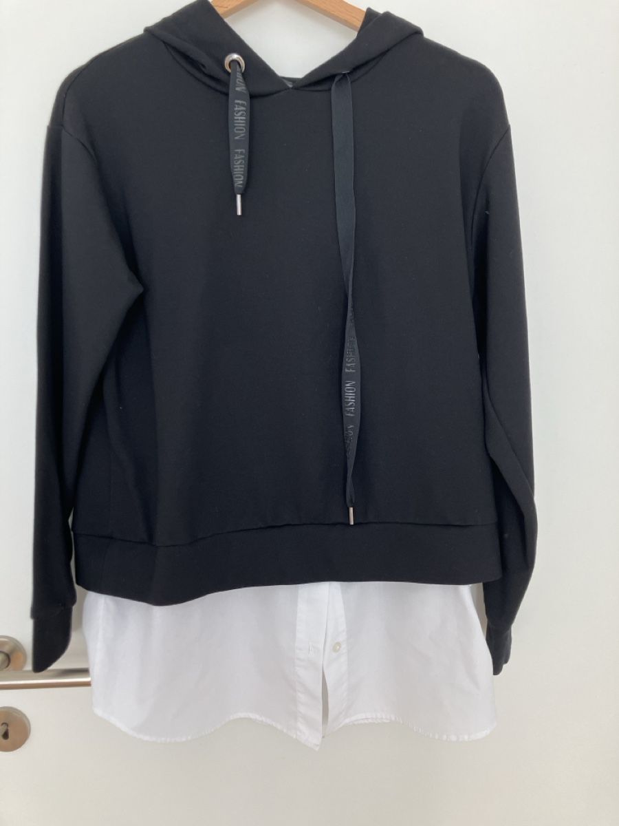 Maglioni & Felpe: Damen Hoodie mit Hemd Einsatz, Schwarz, Gr. M – Usato da Arbon venduto da gab_tkx8