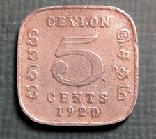 Ceylon-5 Cents 1920