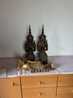 Asiatische Buddha-Figur, 2 Engel-Statuen, Vintage-Deko, 16.5
